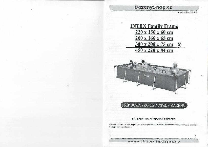 PRODÁM BAZÉM INTEX FAMILY 300X200X75 S PŘÍSLUŠENSTVÍM