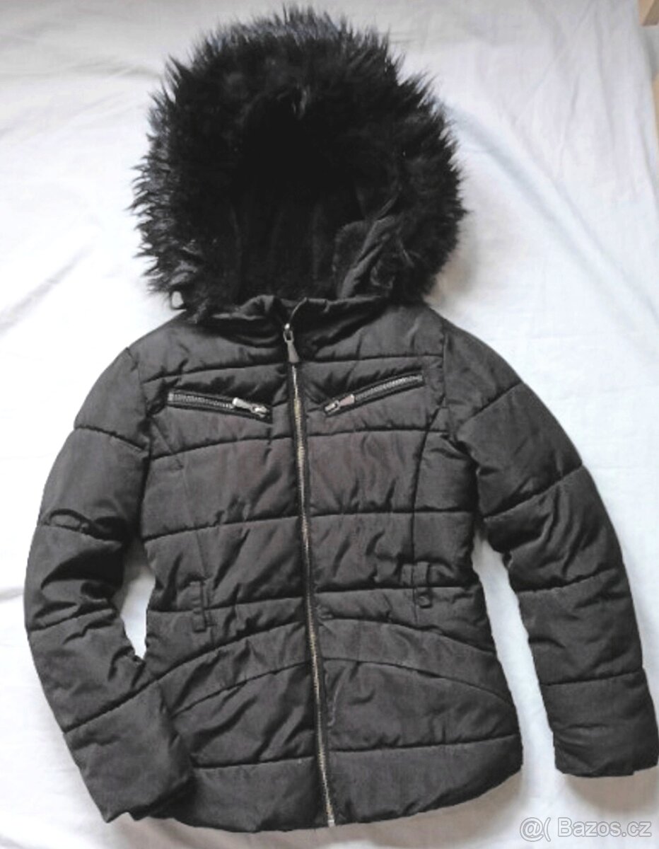ZIMNÍ DÍVČÍ BUNDA s KOŽÍŠKEM -8-9 let, 134 cm