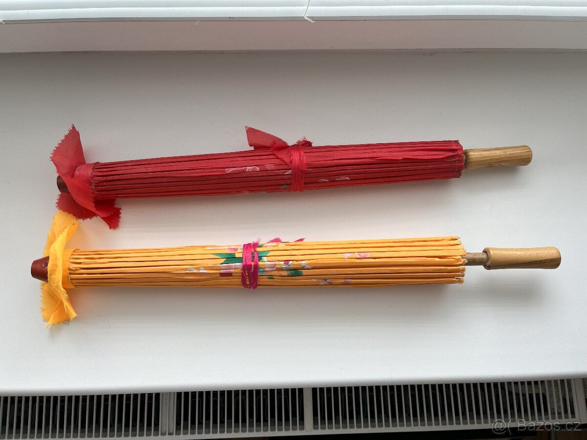 Bambusové okrasné deštníky, ručně malované, 2 ks