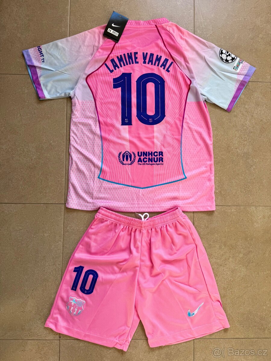 Fotbalový dres a kraťasy FC Barcelona růžový 90 Yamal #10