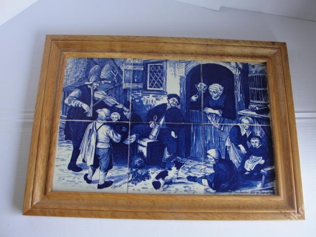 Starý porcelánový obraz na pověšení - muzikanti