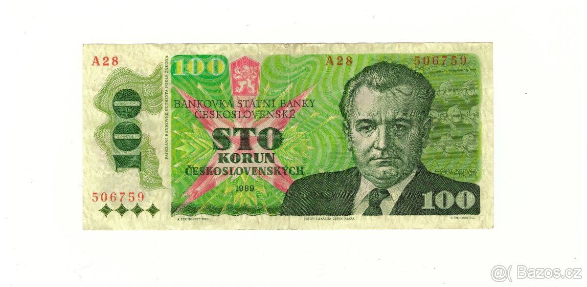100 KORUN ČS 1989 KLEMENT GOTTWALD