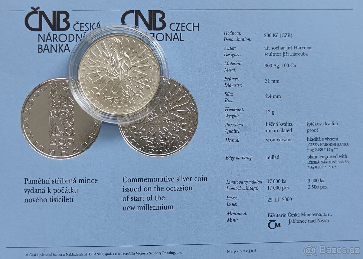 200kč ČNB 2001 - Počátek nového Tisíciletí