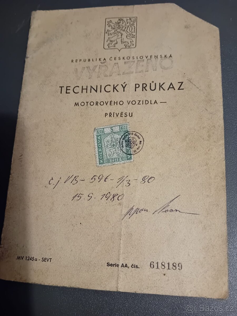 Technický průkaz Škoda Octavia 985 Tudor