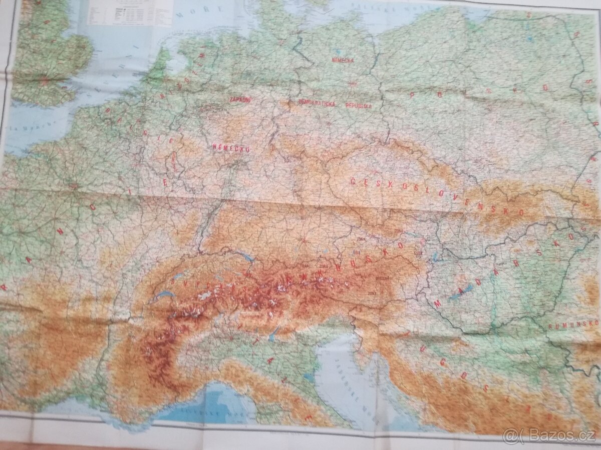 Mapa poválečné střední Evropy.