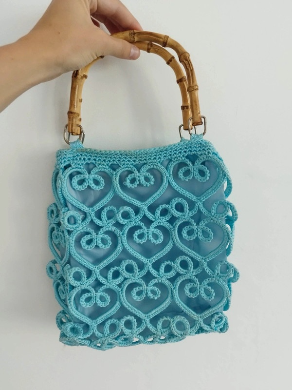 Dámská letní Boho Etno kabelka modrá s bambusem