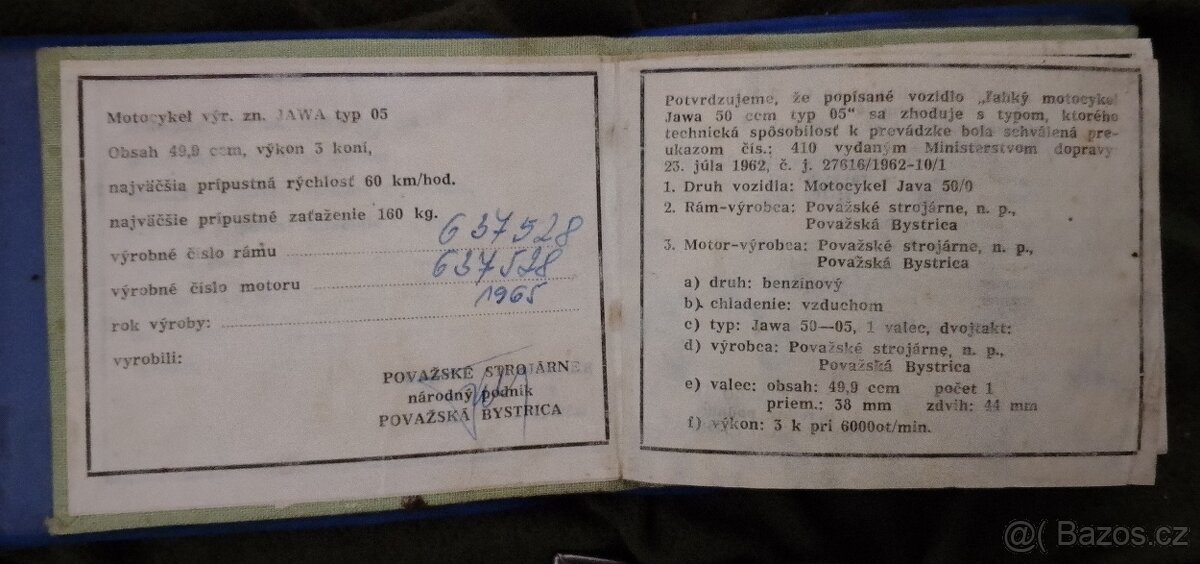 Doklady / papíry Jawa 50-05 malý TP
