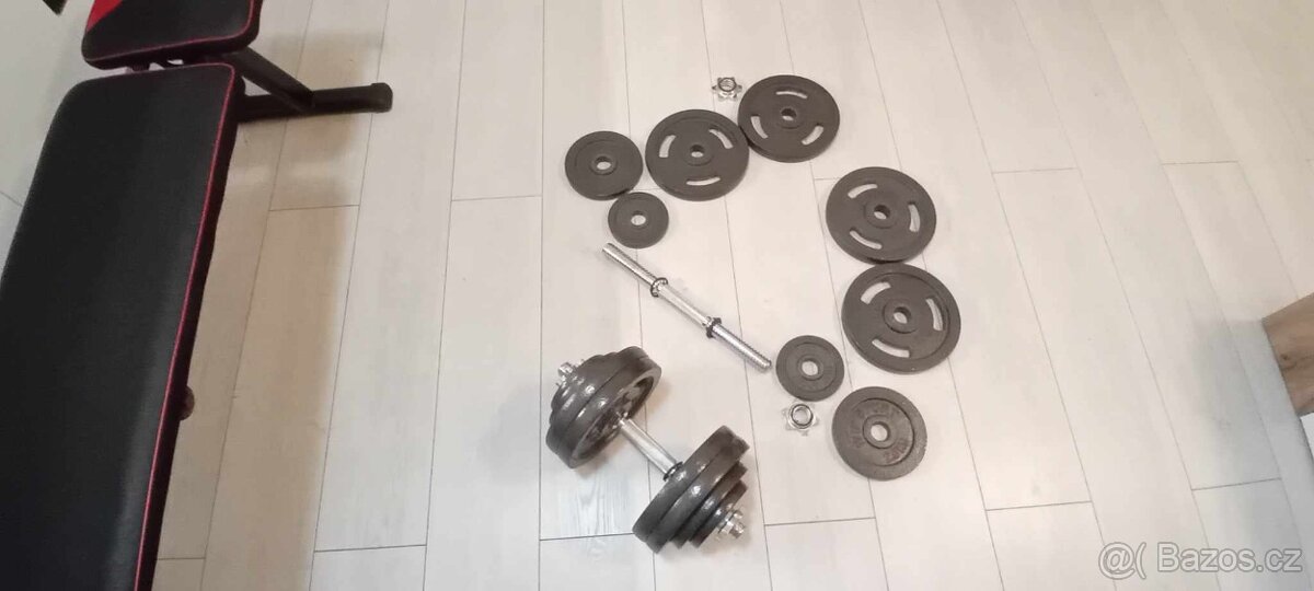 Činky HOP SPORT + posilovací lavice Domyos