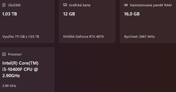 Herní PC - i5 10400f, RTX4070, 16GB RAM