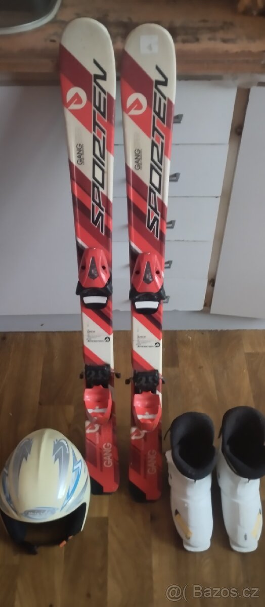Dětské lyže 104 cm, boty, přilba