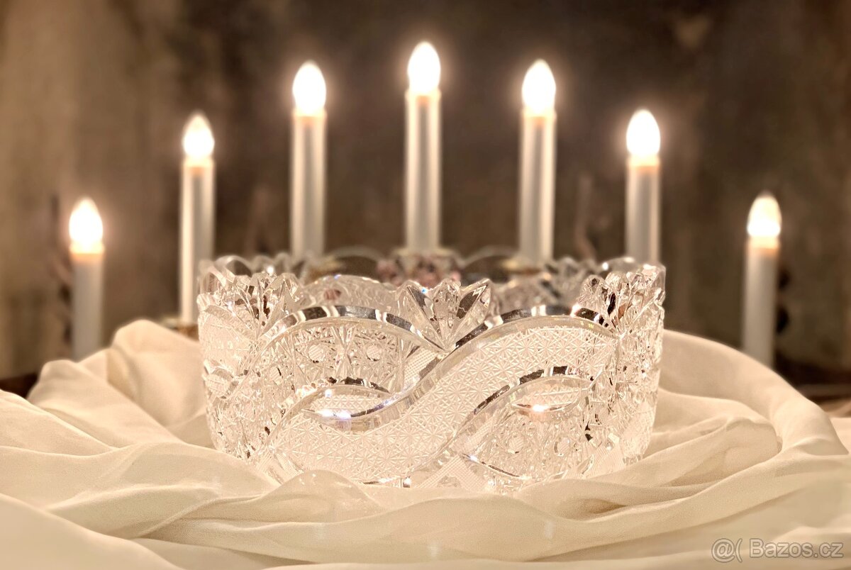 Luxusní masivní broušená mísa Bohemia Crystal Czechoslovakia