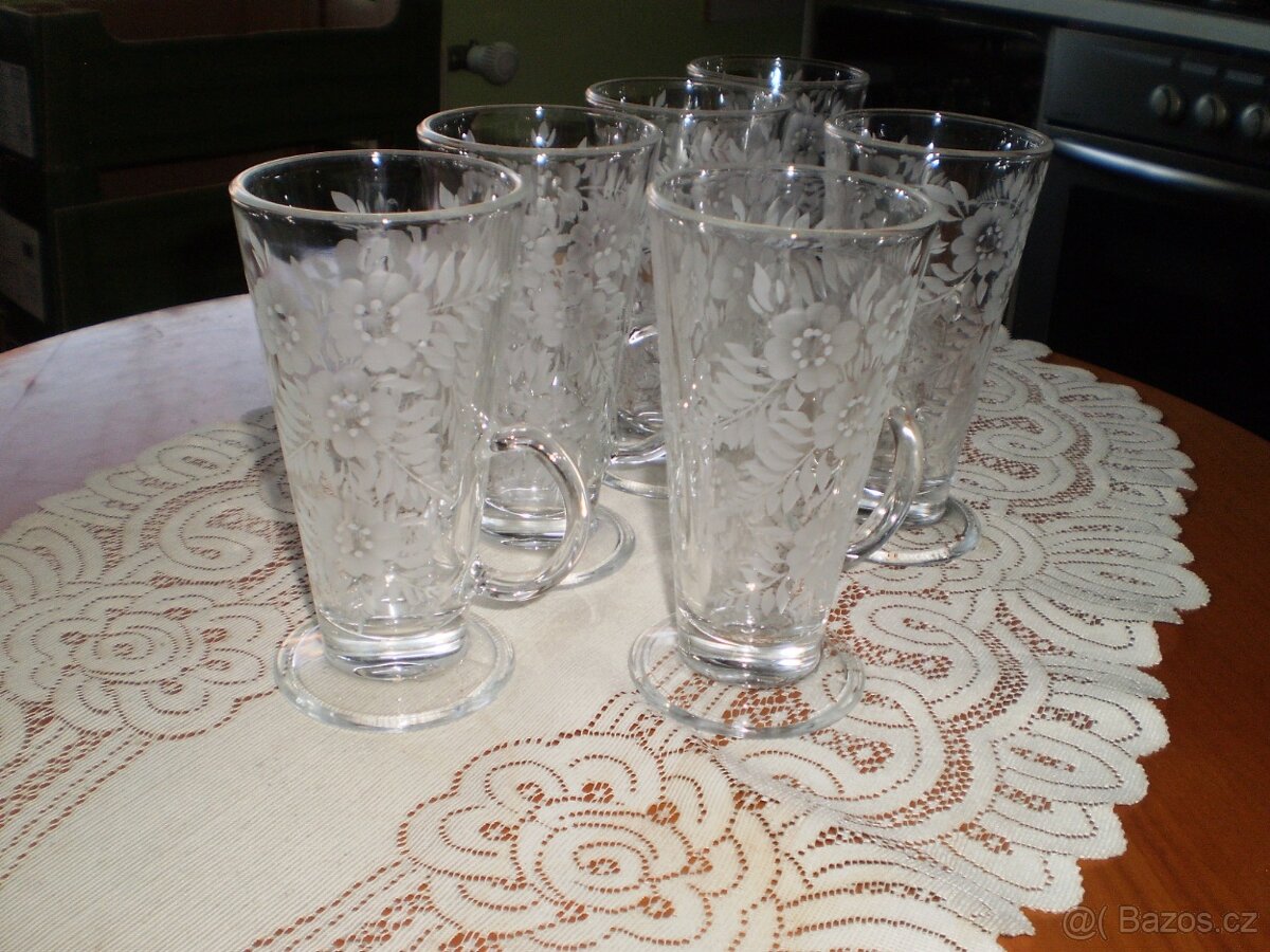 skleničky na kávu - grog - broušené - 6 ks ++nové++