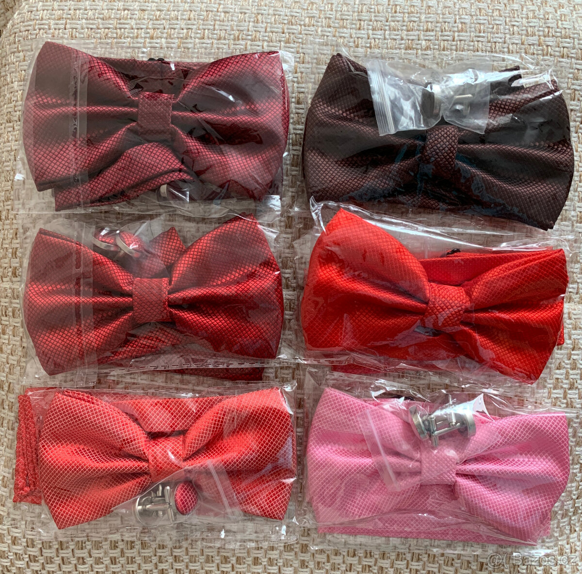 Pánský set motýlek+kapesníček, červený odstín