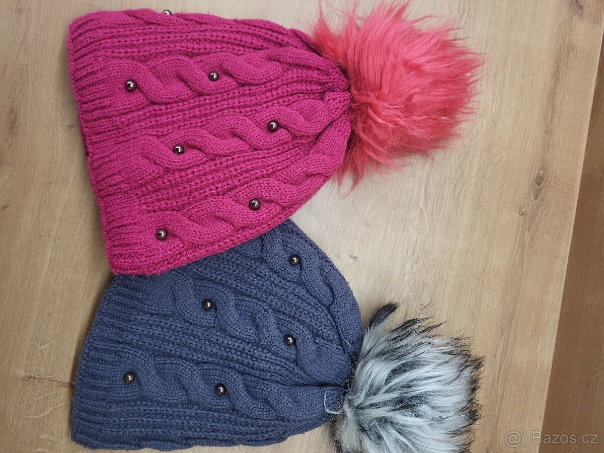 Zimní čepice dívčí 2ks teplé, pěkné