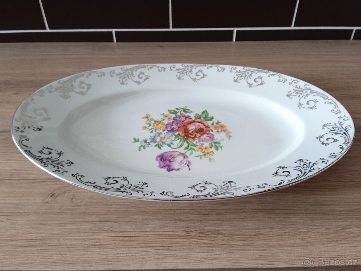 Retro porcelánový oválný talíř