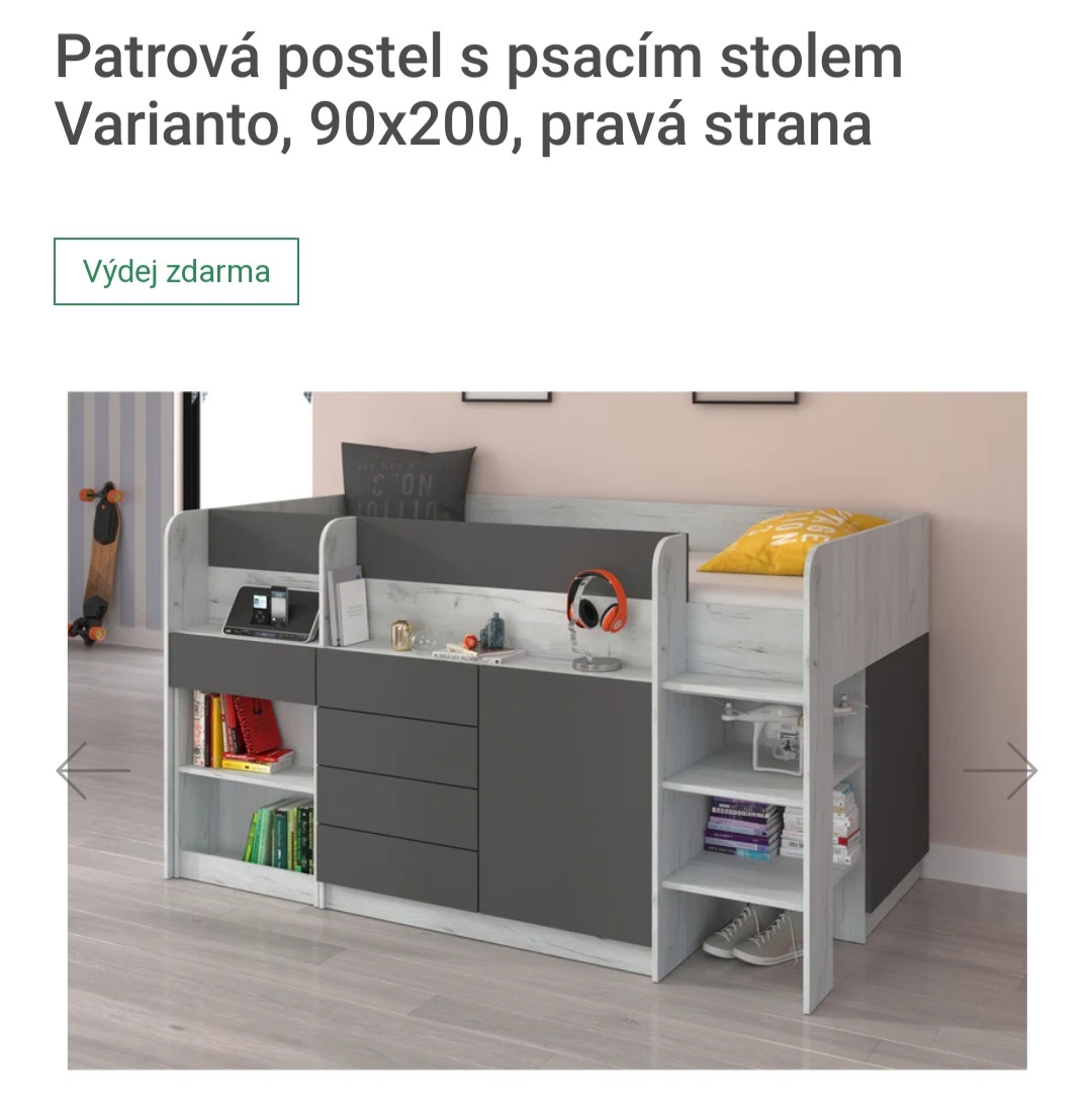 Patrová postel se stolem a úložným prostorem