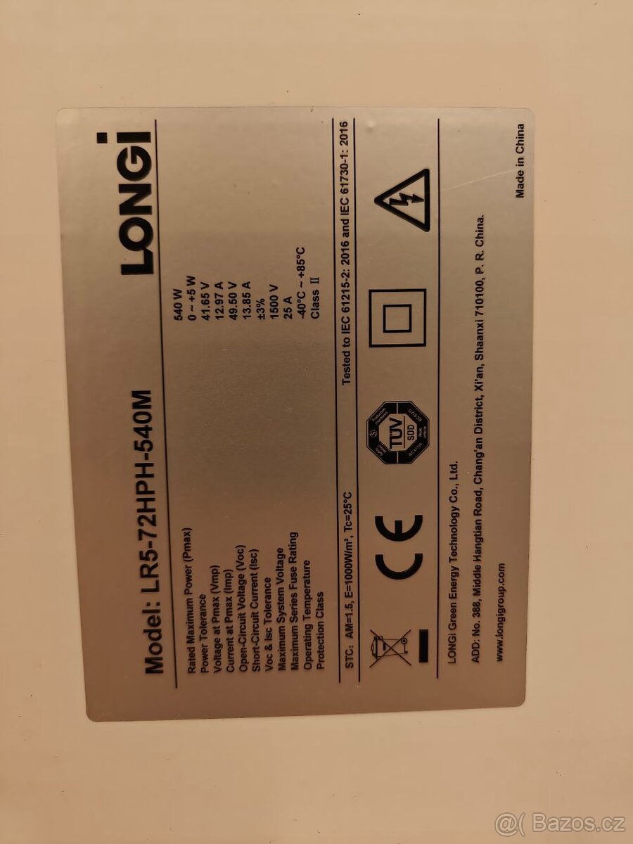 Solární panely Longi 540w černé nové