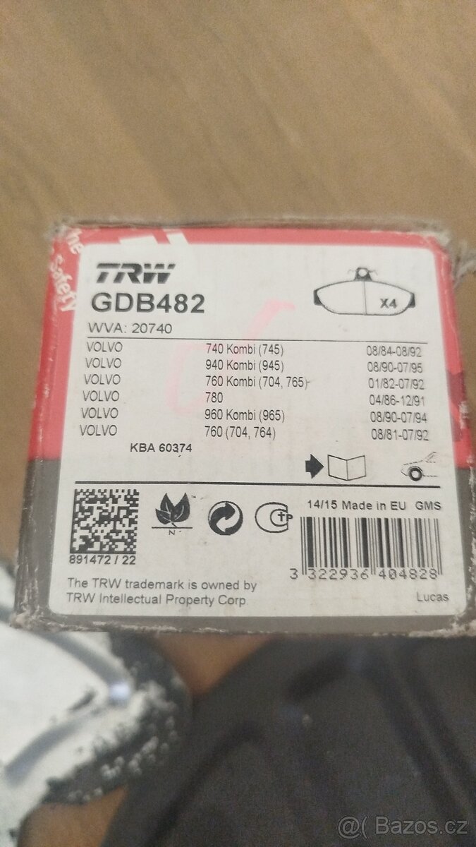 Volvo 740,960 brzdové destičky