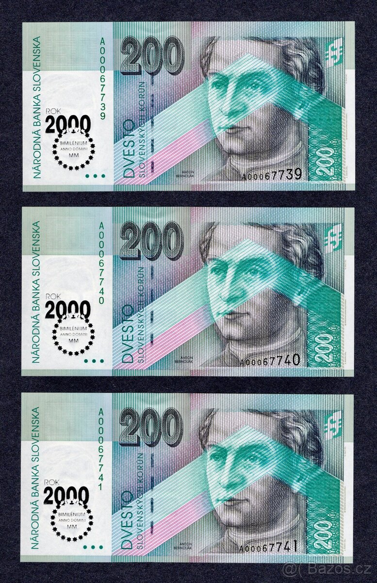 200 Sk BIMILENIUM 2000, stříbrný přetisk, UNC - POSTUPKA