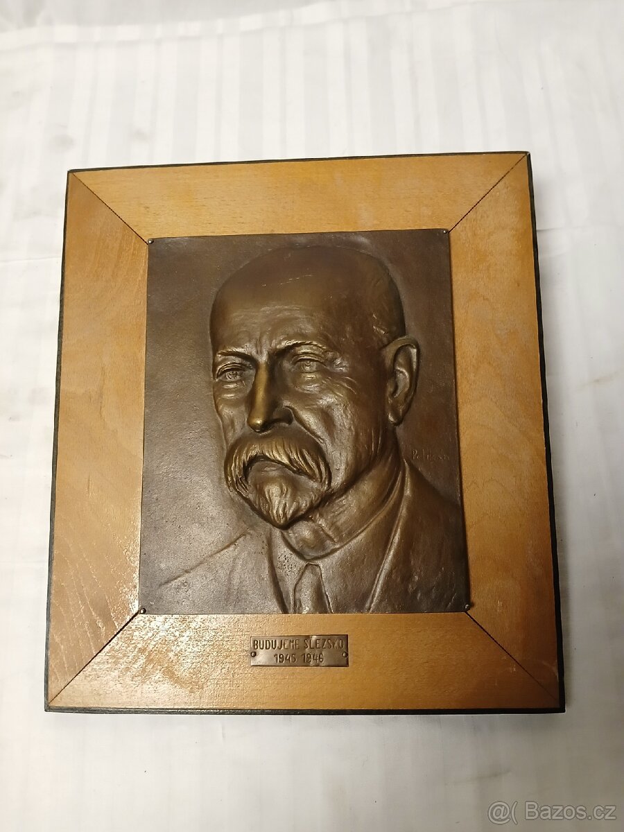 Starožitný bronzový reliéf T.G.M