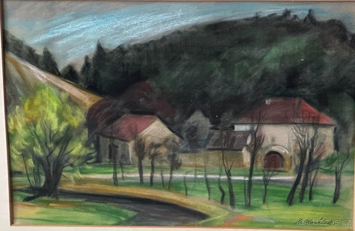 ORIGINÁL Bedřich Horálek - Mlýn v Prok.úd., pastel na papíře