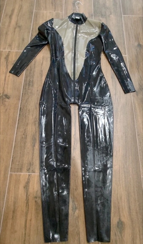Latexovy catsuit - čierno - šedý