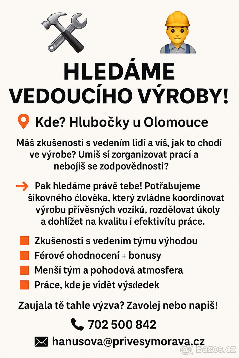 HLEDÁME VEDOUCÍHO VÝROBY