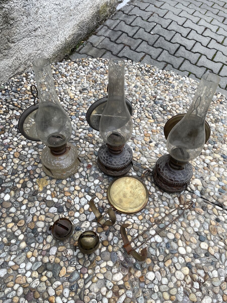 Prodám starožitné retro petrolejové lampy, nálezový stav