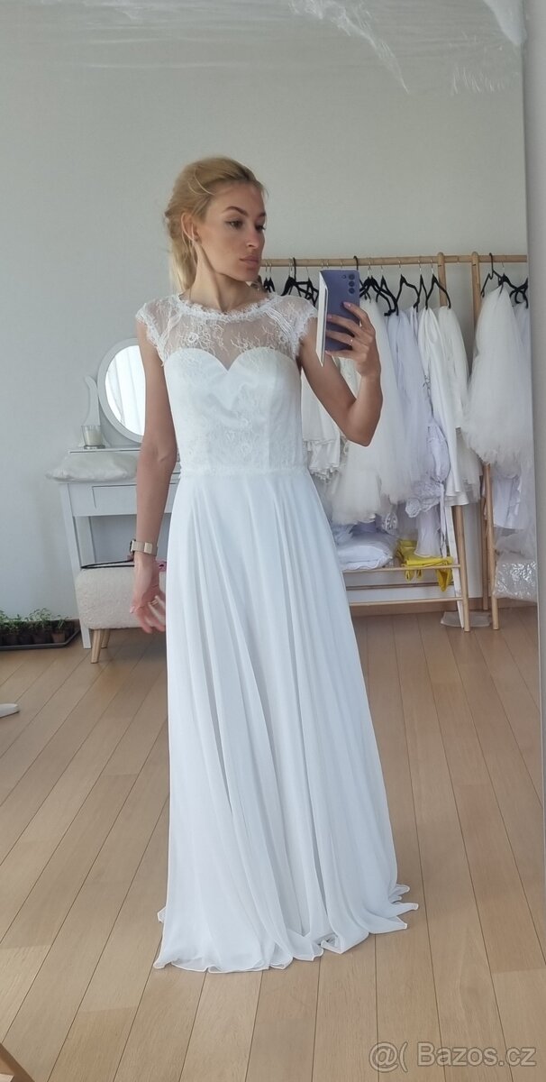Nové svatební šaty vel. 36/38 s krajkovým topem