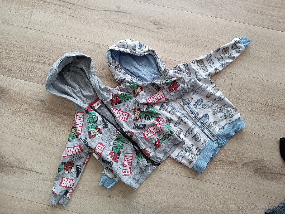 Dvě mikiny na zip, velikost 98-104