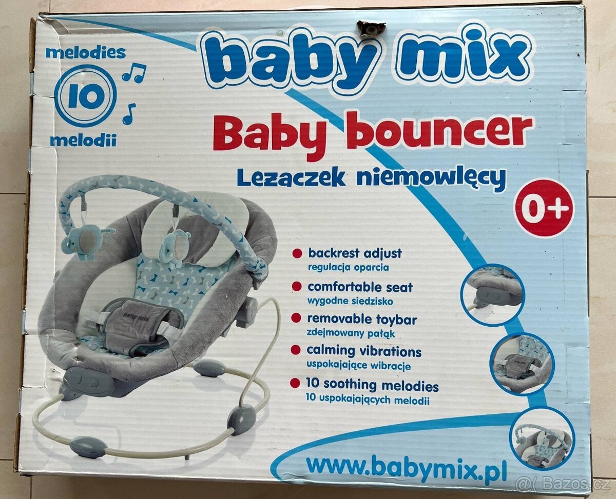 Vibrační lehátko pro miminko Baby Mix - šedé, nové