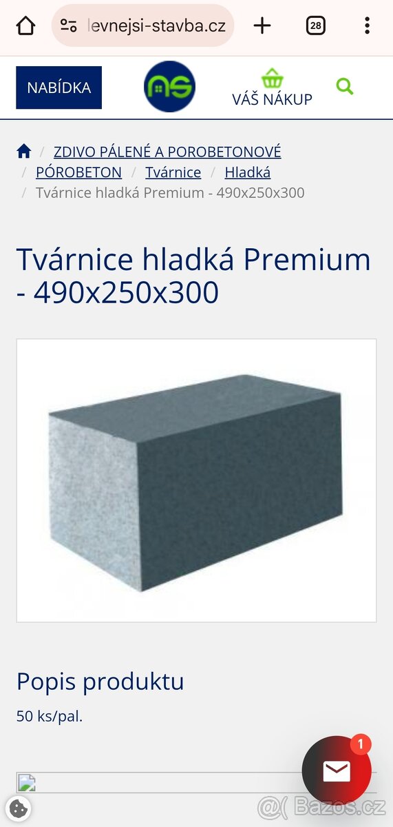 Prodám porobeton 30cm (Ytong, hebel, porfix)