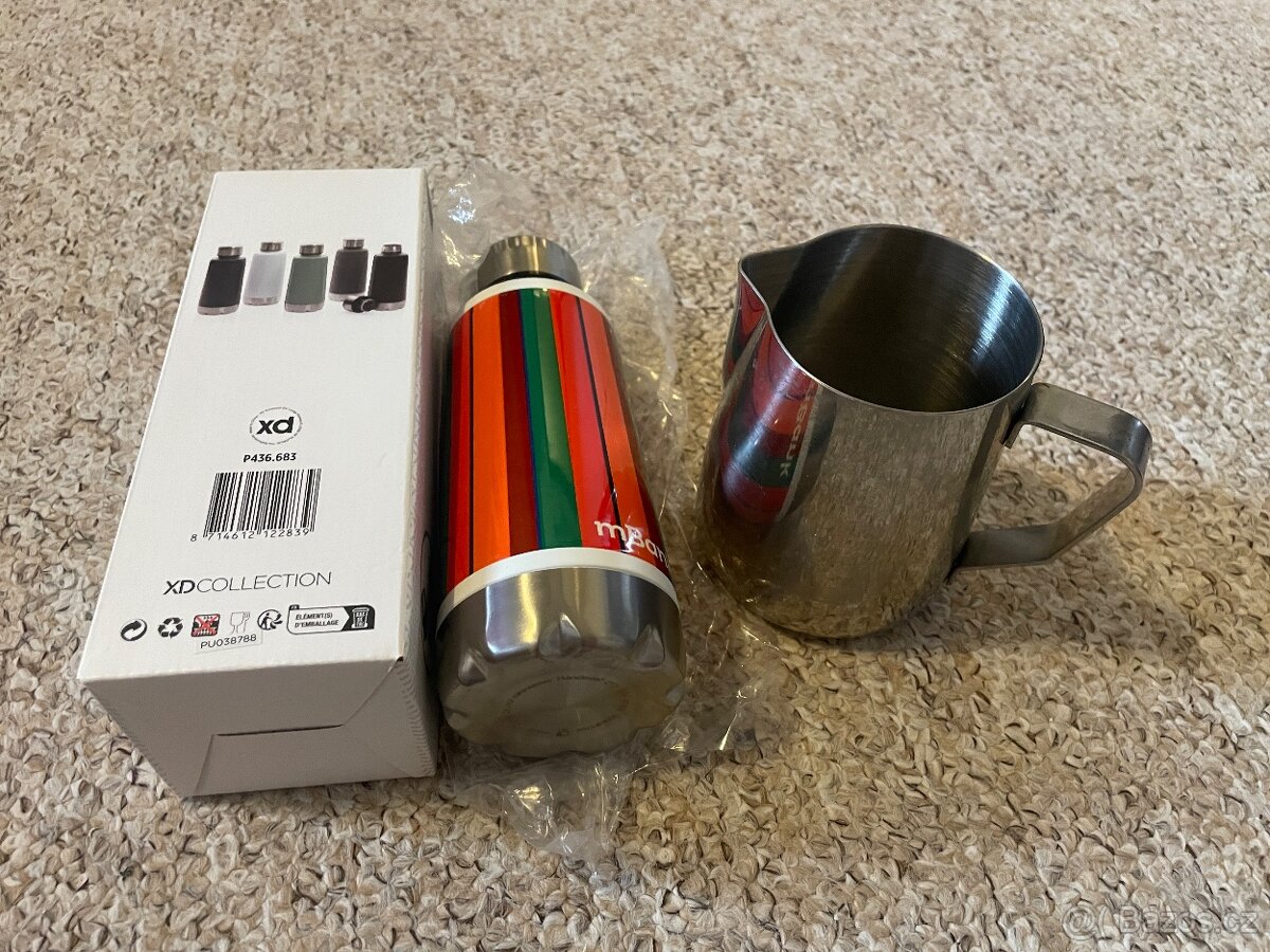 Nová konvička na mléko + nerezová flaška