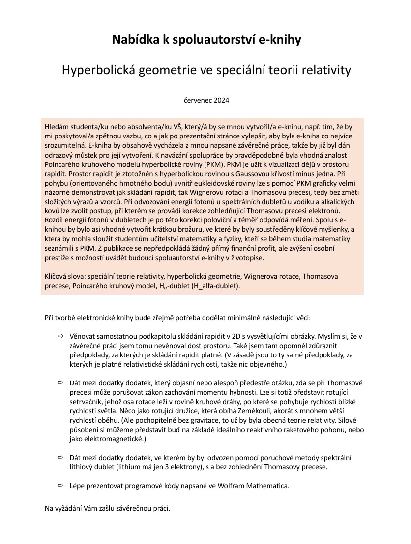 Hyperbolická geometrie ve speciální teorii relativity