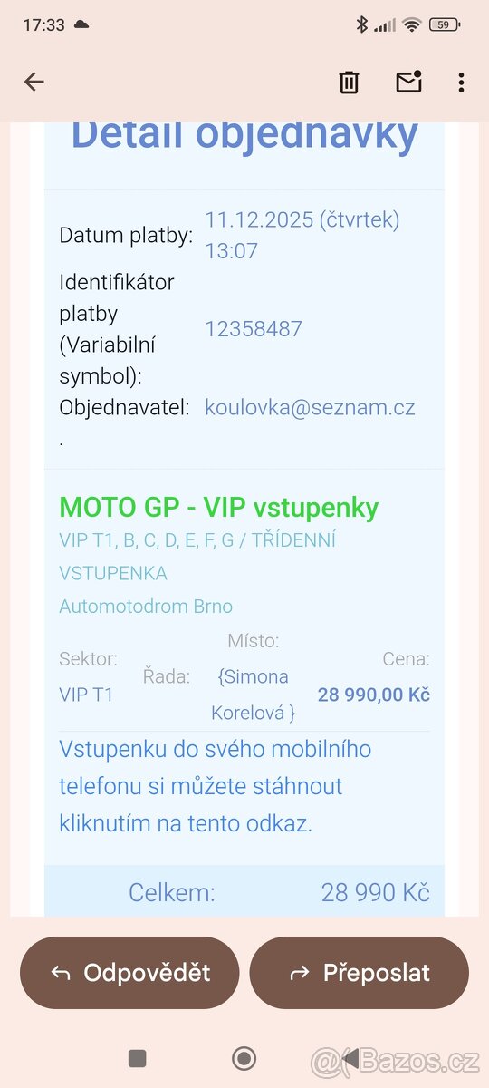 VIP vstupenka MotoGP