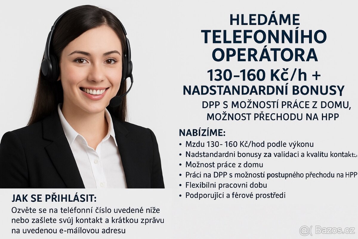 Hledáme telefonního operátora – 130–160 Kč/h + bonusy