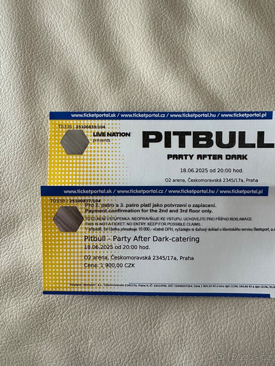 PITBULL vip skybox - 2 vstupenky (1 za 7000,-)