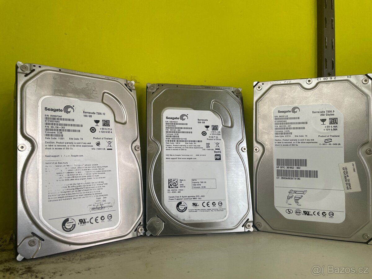 HDD disky (500GB, 250GB, 160GB)