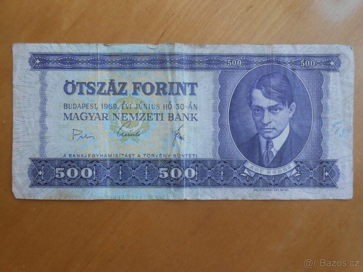 Bankovky Maďarsko 100 forintů r.1975+ 500 forintů 1969