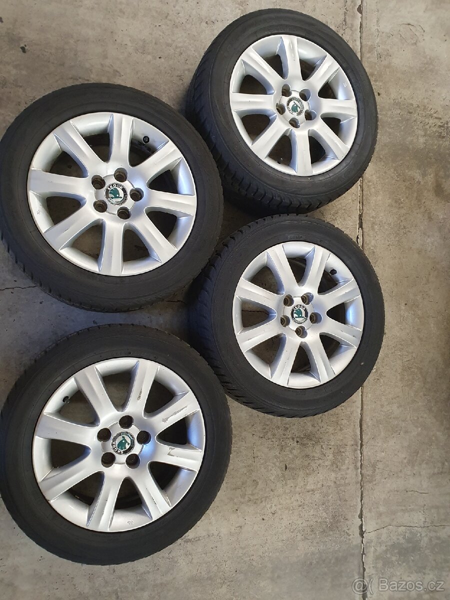 Originální kompletní kola Škoda 5x100 r15 pneu 195/55 r15