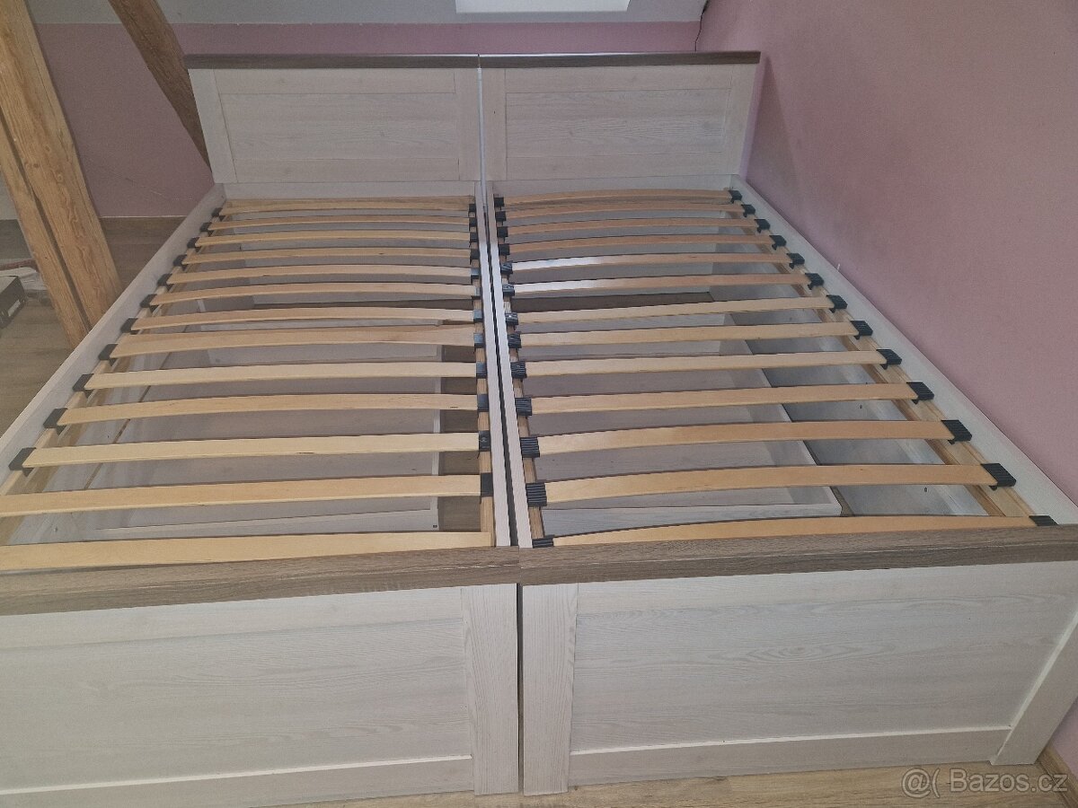 2x postel s úložným prostorem + rošt + matrace