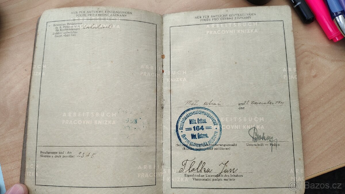 Arbeitsbuch protektorát Čechy a Morava, pracovní knížka