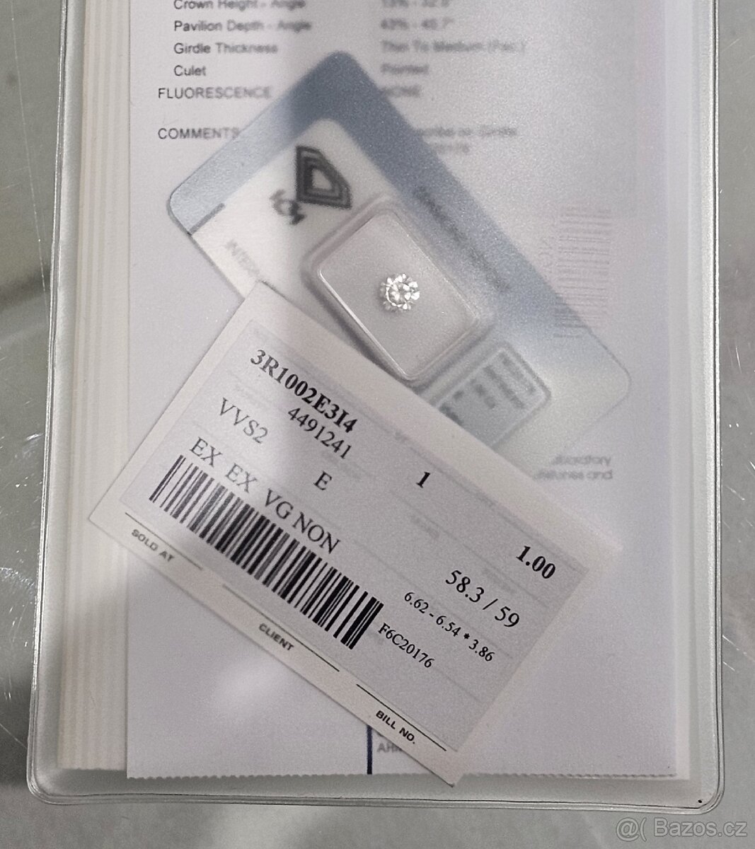 INVESTIČNÍ DIAMANT 1.00ct. VVS2/E IGI TOP