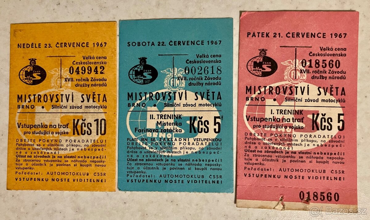 Vstupenky na Mistrovství světa silničních motocyklů 1967