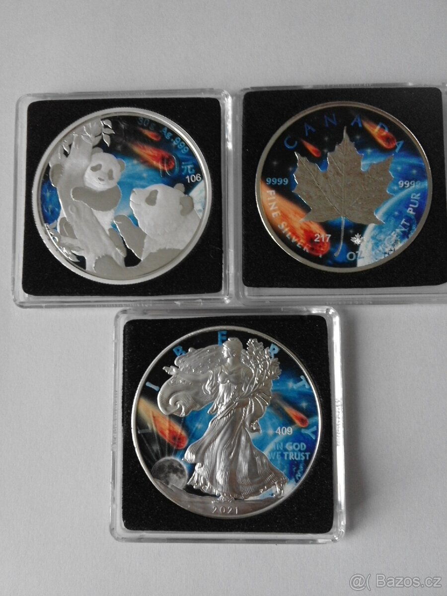 Sada 3 krásných stříbrných číslovaných mincí