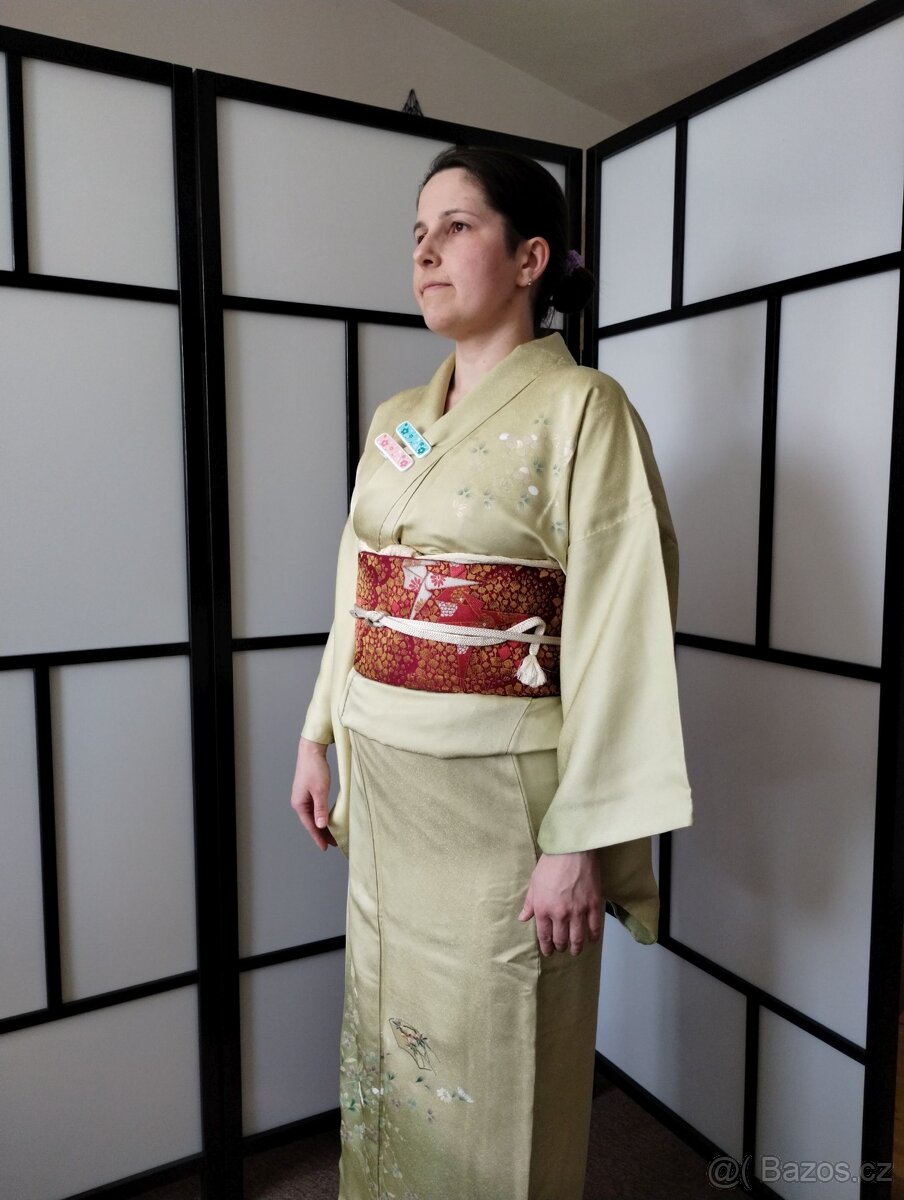 Obi pás ke kimonu s origami jeřáby