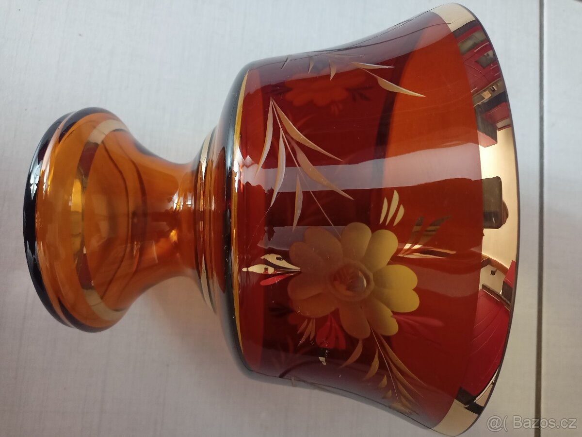 Velká mísa na noze - hnědá, sklo, výška 20cm