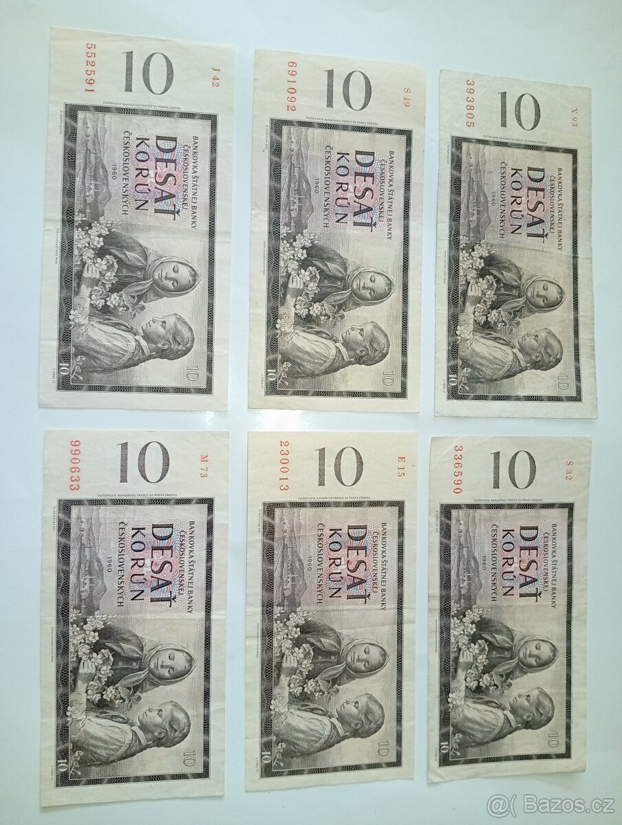 BANKOVKY 10 KČS 1960, RŮZNÉ SÉRIE, PĚKNÉ STAVY