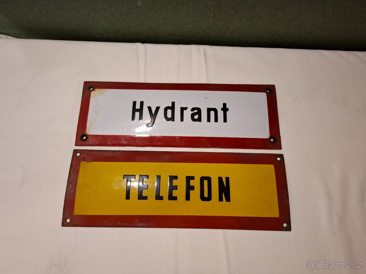 Smaltované cedule - Telefon a hydrant