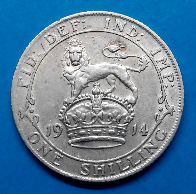 Stříbrná mince r. 1914 Jiří V. Anglie
